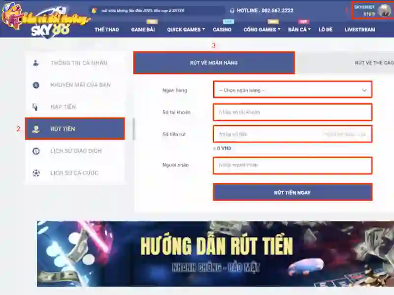 Rút tiền từ Sky88 về tài khoản rất dễ dàng